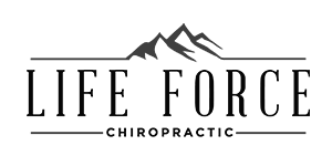 B&W image of Life Force Chiropractic's logo.